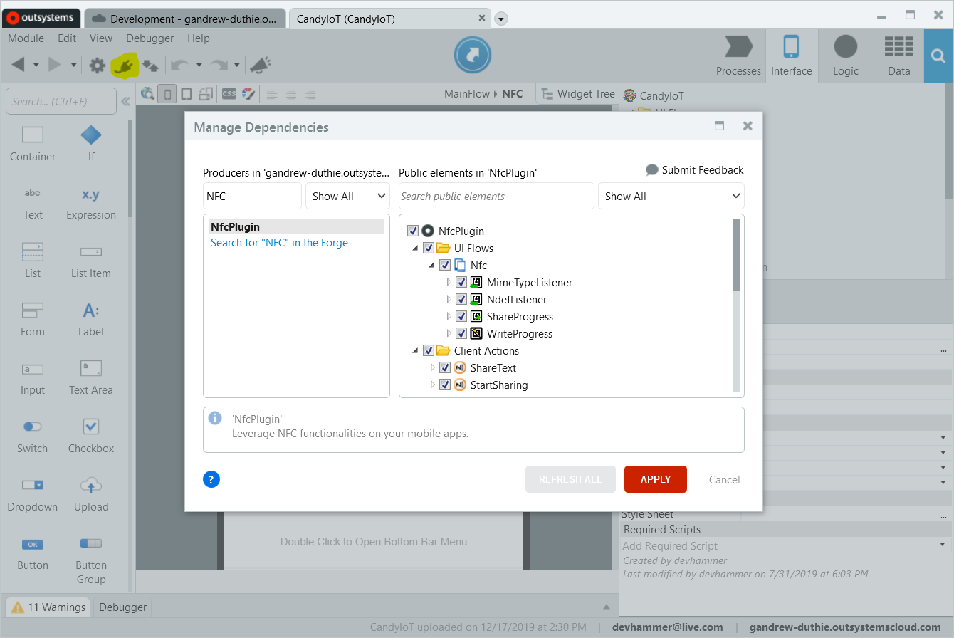 Adding the NFC plugin ad a dependency