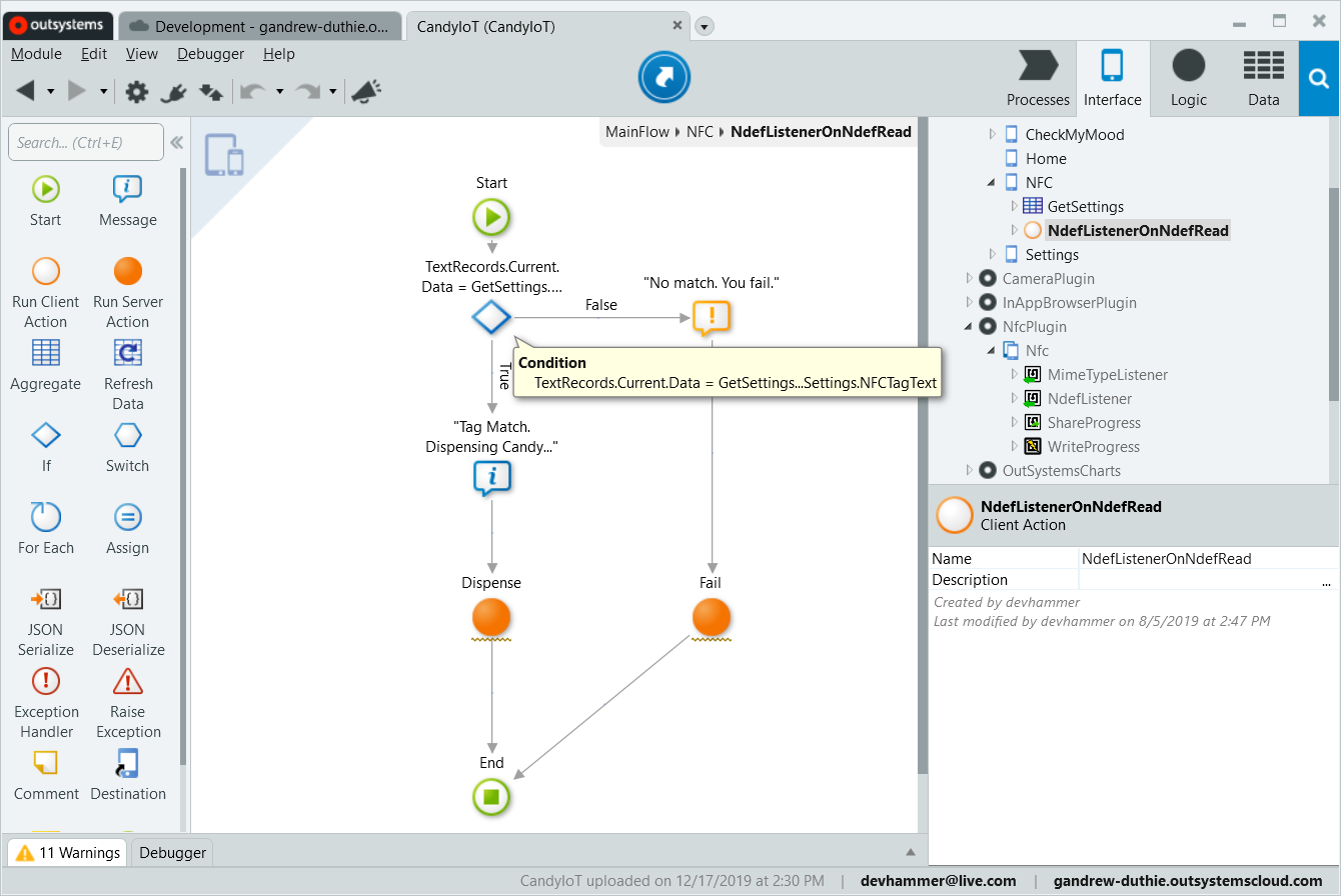 Client Action for NFC tag read